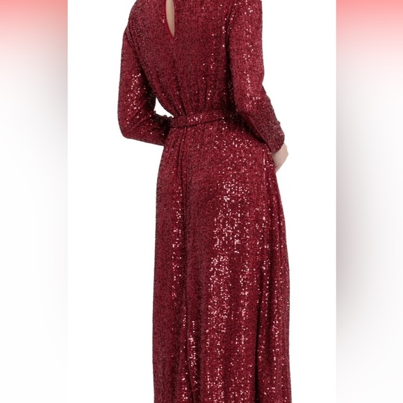 Maggie London Bateau Elastic Waste Party Dress in Cherry Red. - Picture 3 of 3